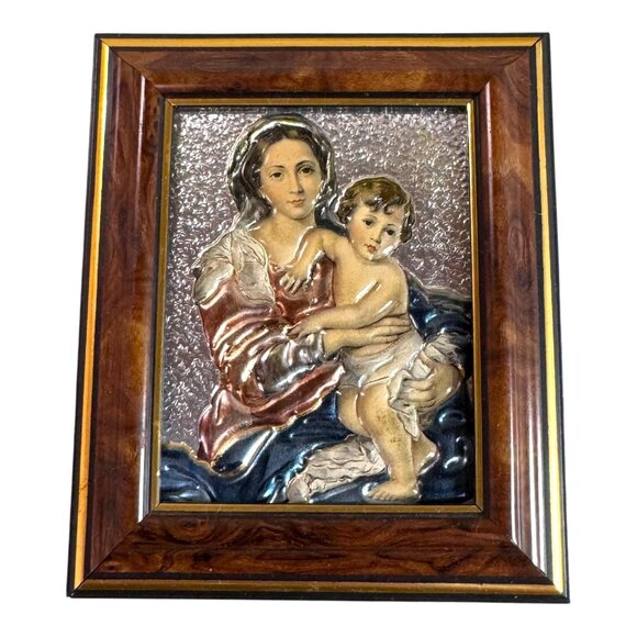 Madonna and Child Icon Virgin Mary Christ Jesus in Gold Foil 3D Religious Framed - Picture 1 of 6
